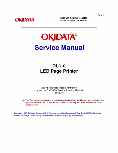 Oki OL810 OL810
LED Page Printer Service Manual